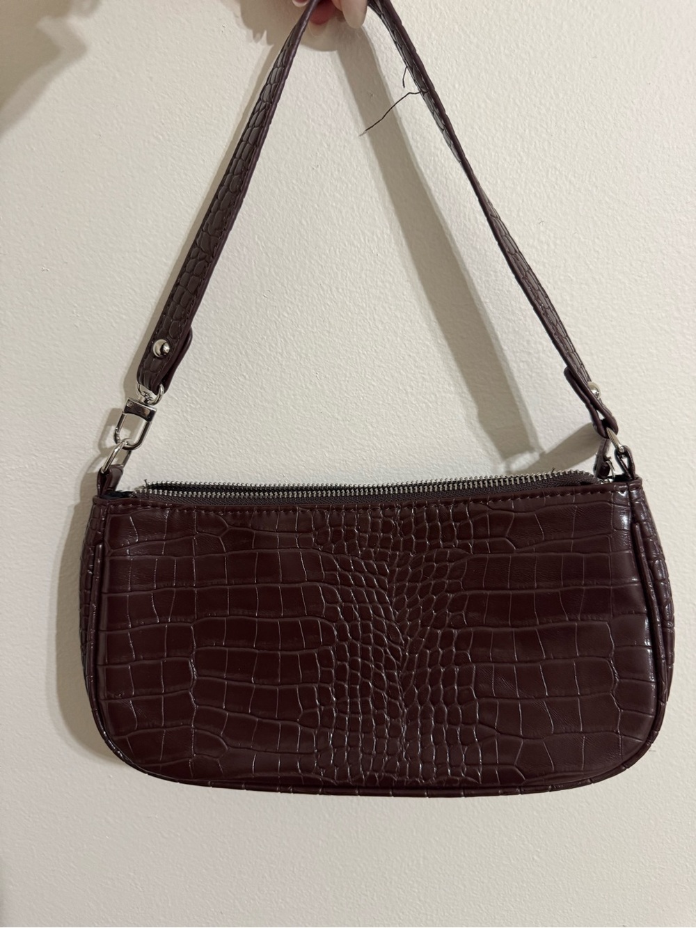 Amazon Croc-Embossed Dark Brown Shoulder Bag